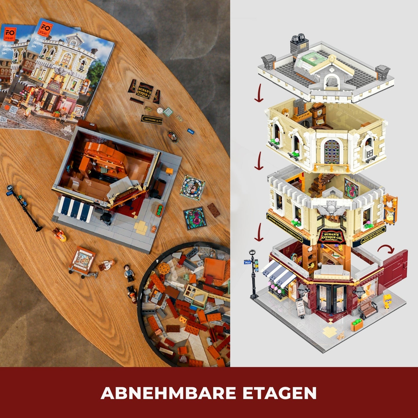 Funwhole F9033 Antique Store Klemmbausteine Set – modulares Gebäude mit abnehmbaren Etagen