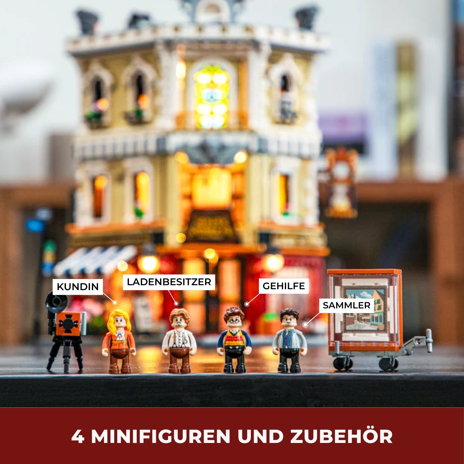 Funwhole F9033 Antique Store Klemmbausteine Set – vier Minifiguren mit Zubehör