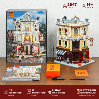Funwhole F9033 Antique Store Klemmbausteine Set – Lieferumfang mit Verpackung, Anleitung und Zubehörteilen