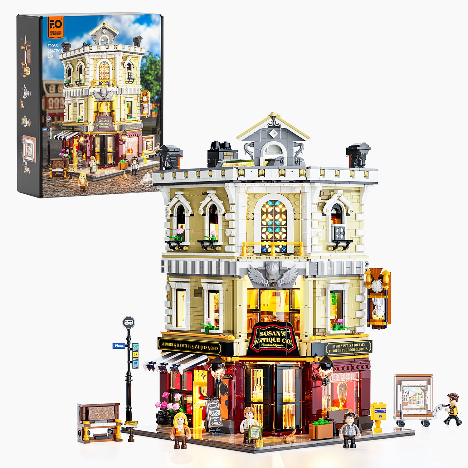 Funwhole F9033 Antique Store Klemmbausteine Set – dreistöckiges Antiquitätenladen mit LED-Beleuchtung