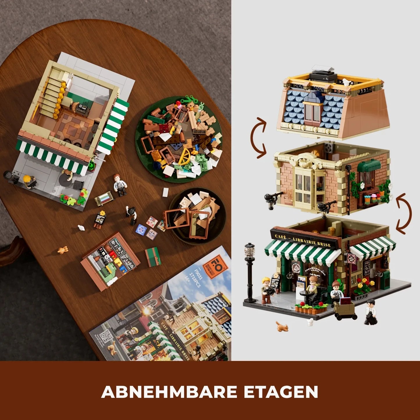 Funwhole F9031 Book Café Klemmbausteine Set – modularer Aufbau mit abnehmbaren Etagen