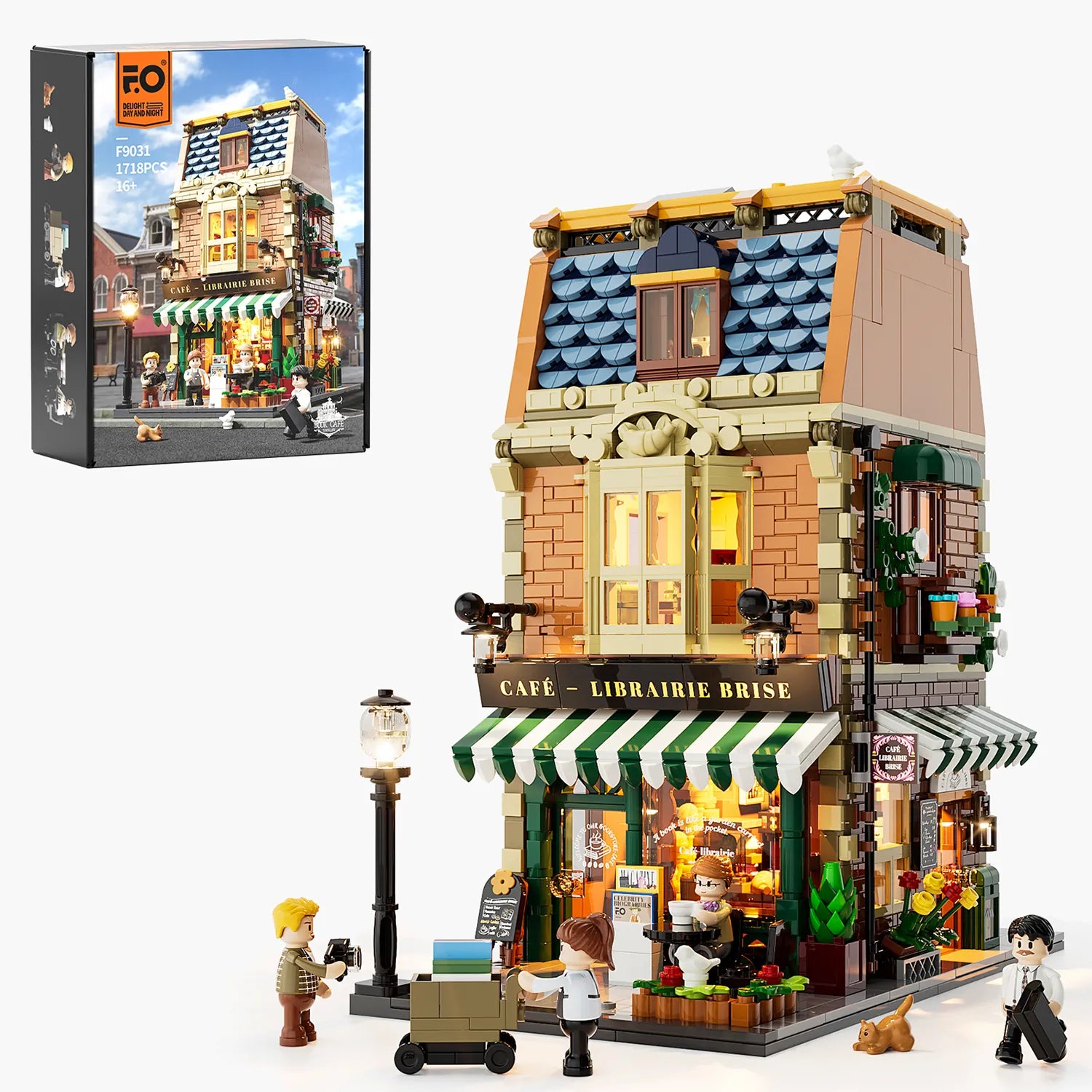 Funwhole F9031 Book Café Klemmbausteine Set – dreistöckiges Stadtgebäude mit LED-Beleuchtung