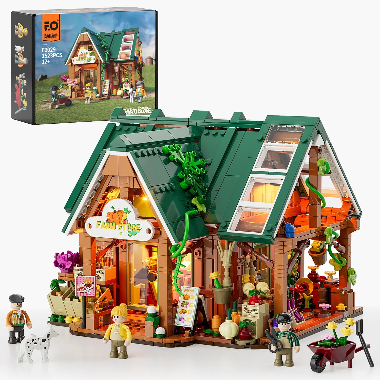 Funwhole Farm Store Klemmbaustein-Set F9029 mit 1523 Teilen und Originalverpackung.