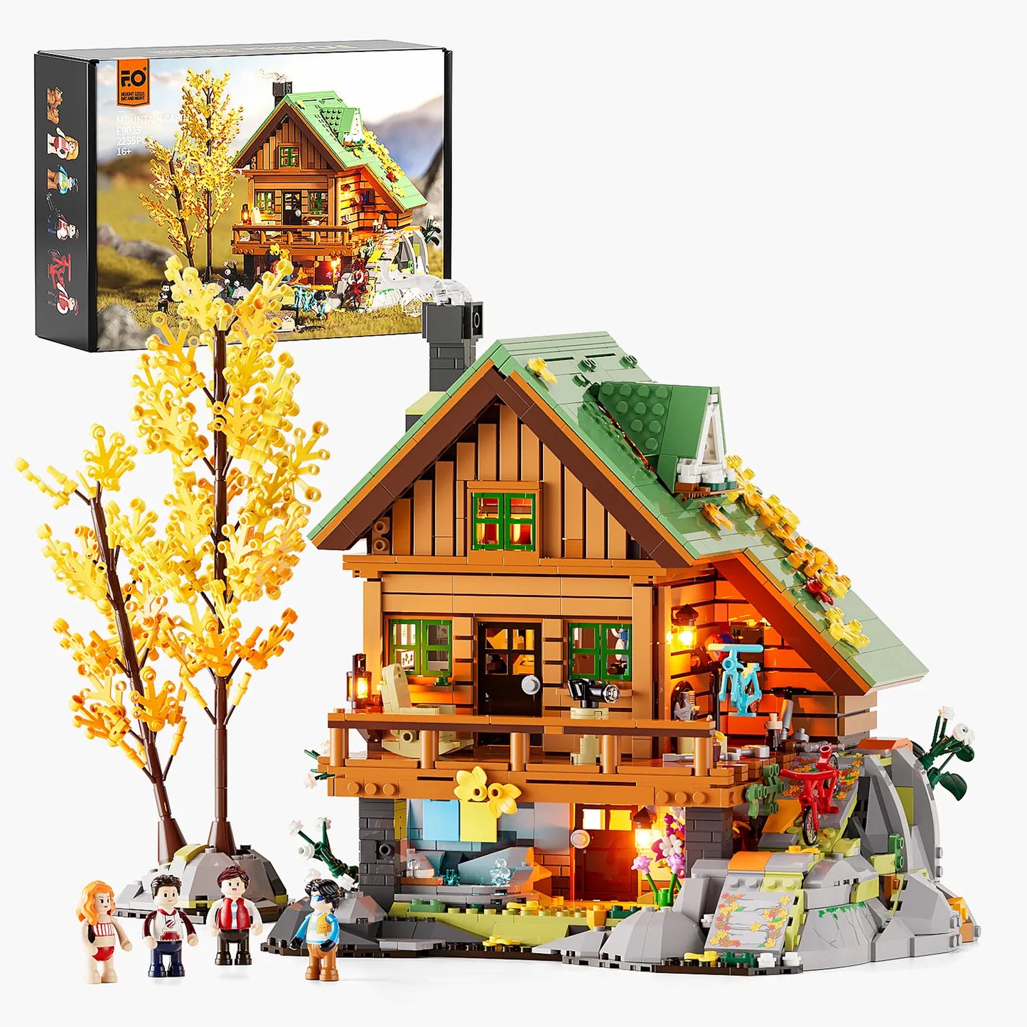 Funwhole F9035 Mountain Cabin Klemmbausteine Set – Naturnahe Berghütte mit LED-Beleuchtung