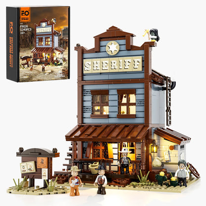 Funwhole Sheriff's Office Klemmbaustein-Set F9026 mit 1240 Teilen, 4 Minifiguren und Beleuchtung.