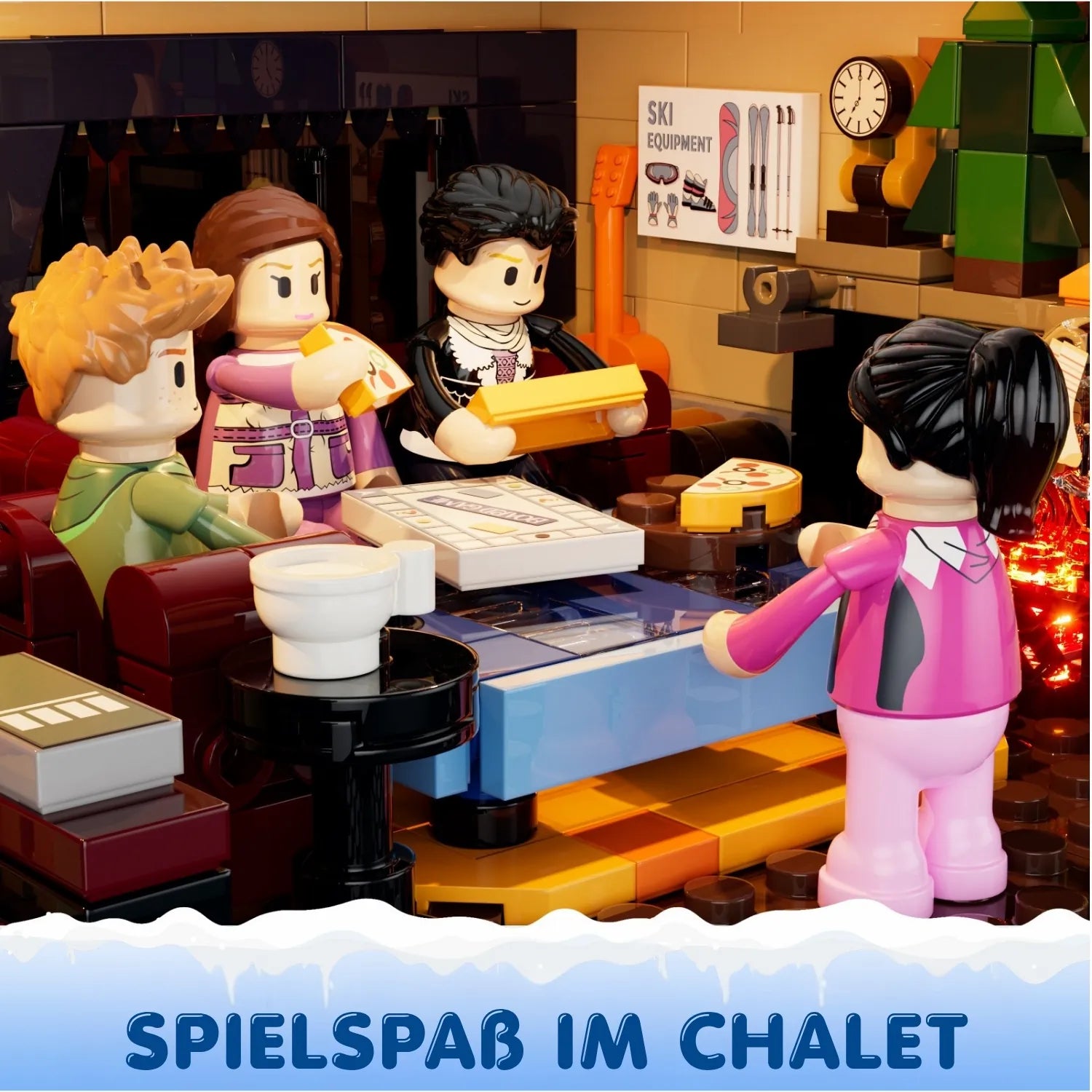 Funwhole F9041 Ski Lodge Klemmbausteine Set – Figuren beim gemeinsamen Spielen und Entspannen im Chalet