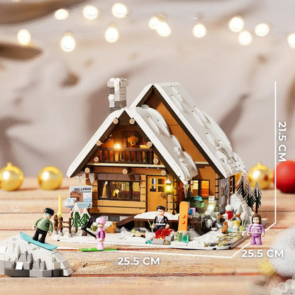 Funwhole F9041 Ski Lodge Klemmbausteine Set – Maße der aufgebauten Skihütte 25,5 × 21,5 × 25,5 cm