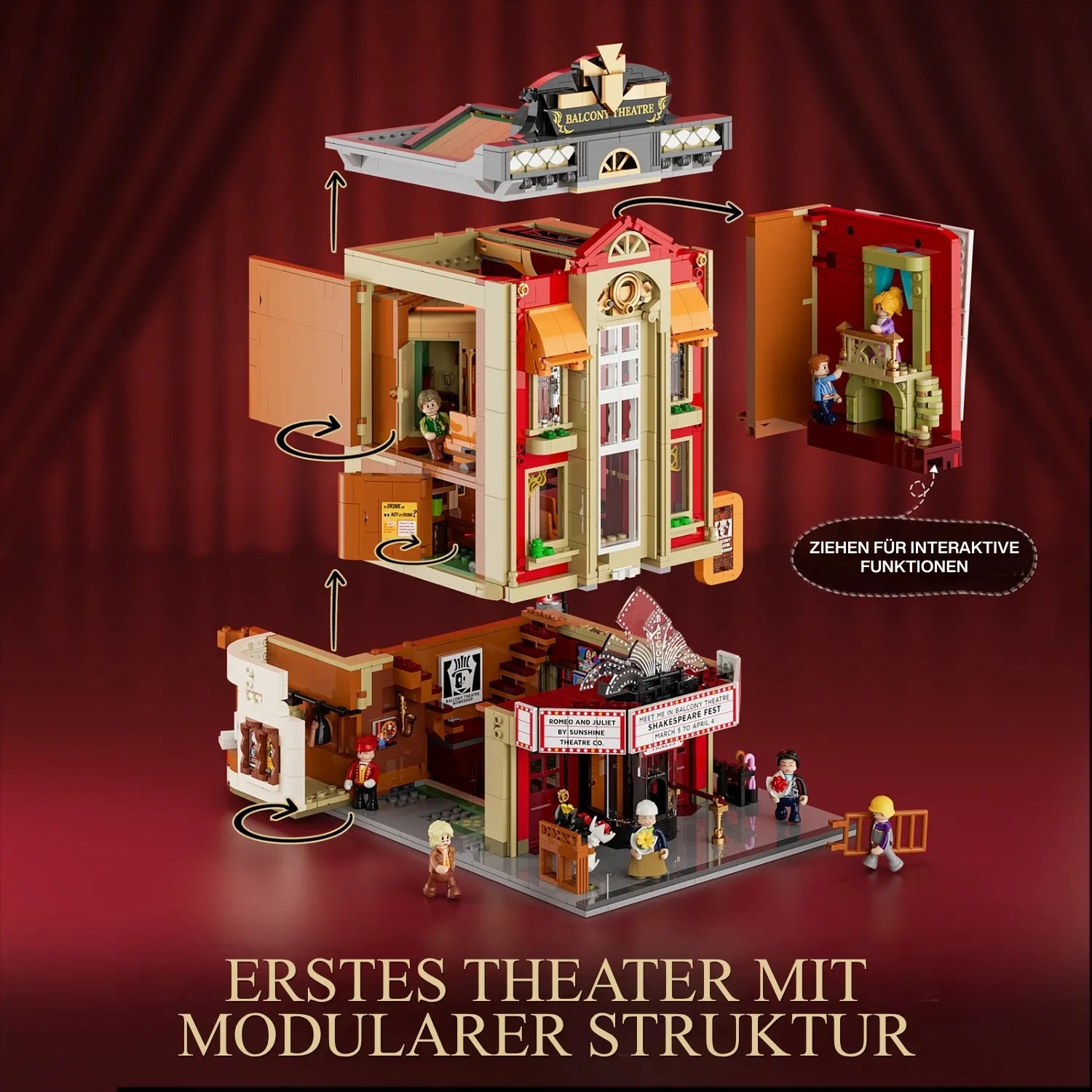 Funwhole F9056 Theater Balkon Klemmbausteine Set – erstes Theater mit modularer Struktur und interaktiven Funktionen