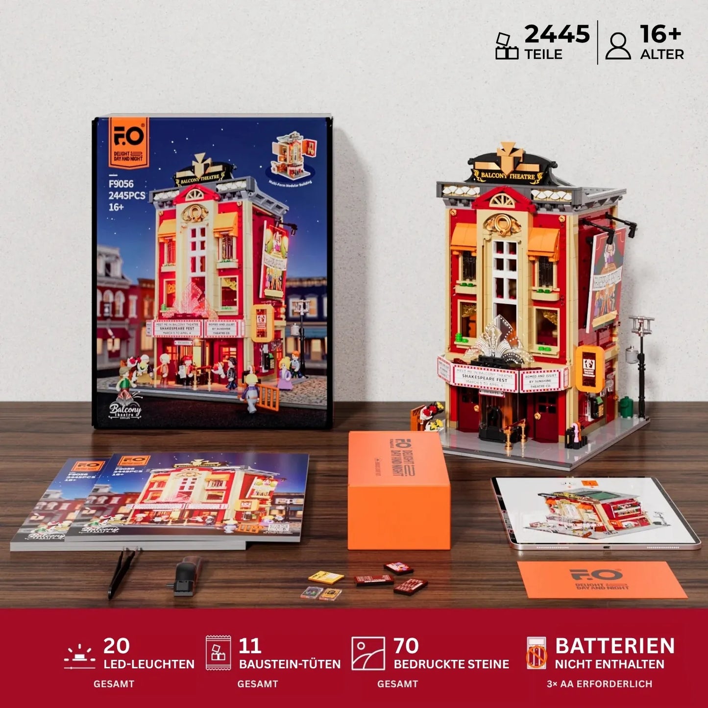 Funwhole F9056 Theater Balkon Klemmbausteine Set – Verpackung, Anleitung und Zubehör im Überblick