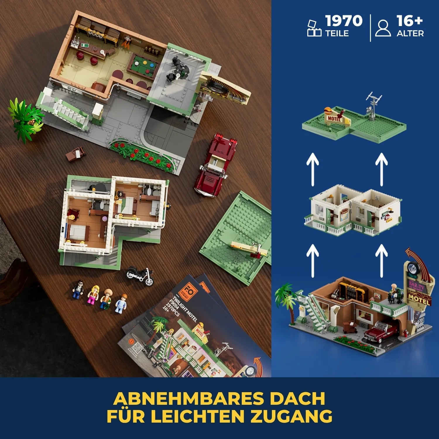 Funwhole F9054 Twilight Motel Klemmbausteine Set – modularer Aufbau mit abnehmbaren Etagen und Dach für einfachen Zugang