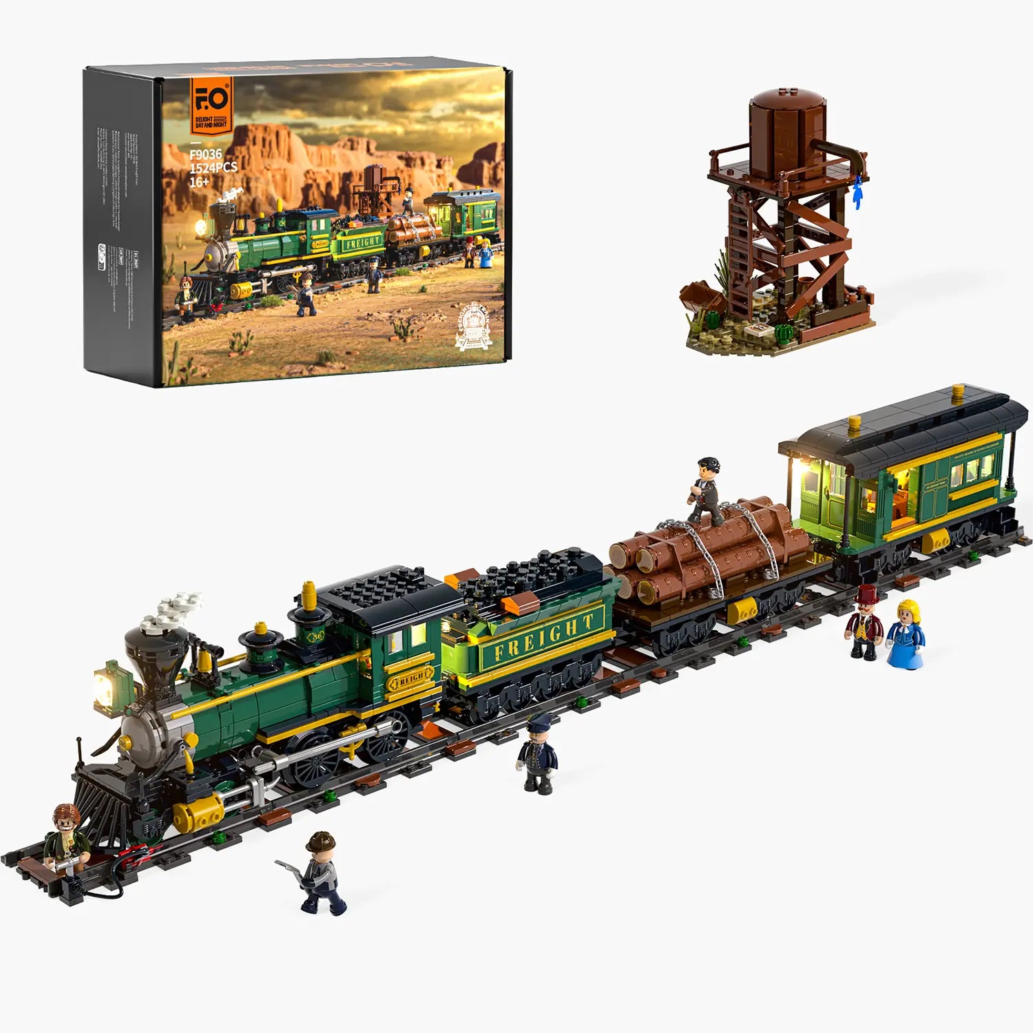 Funwhole Western Freight Train Klemmbaustein-Set mit Figuren und Originalverpackung.