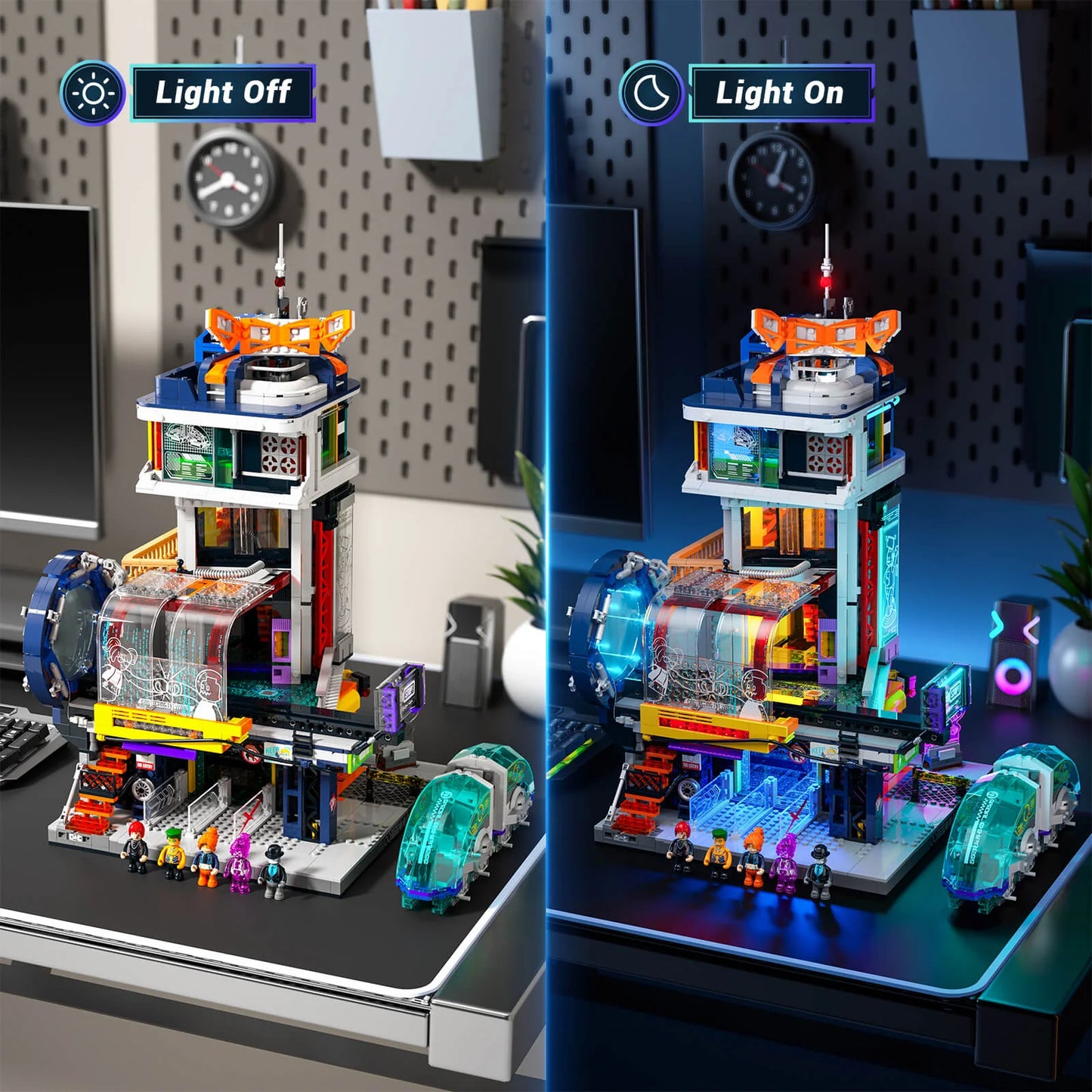 Lumibricks Cyberpunk Floating Train Station Klemmbausteine Set - L9098