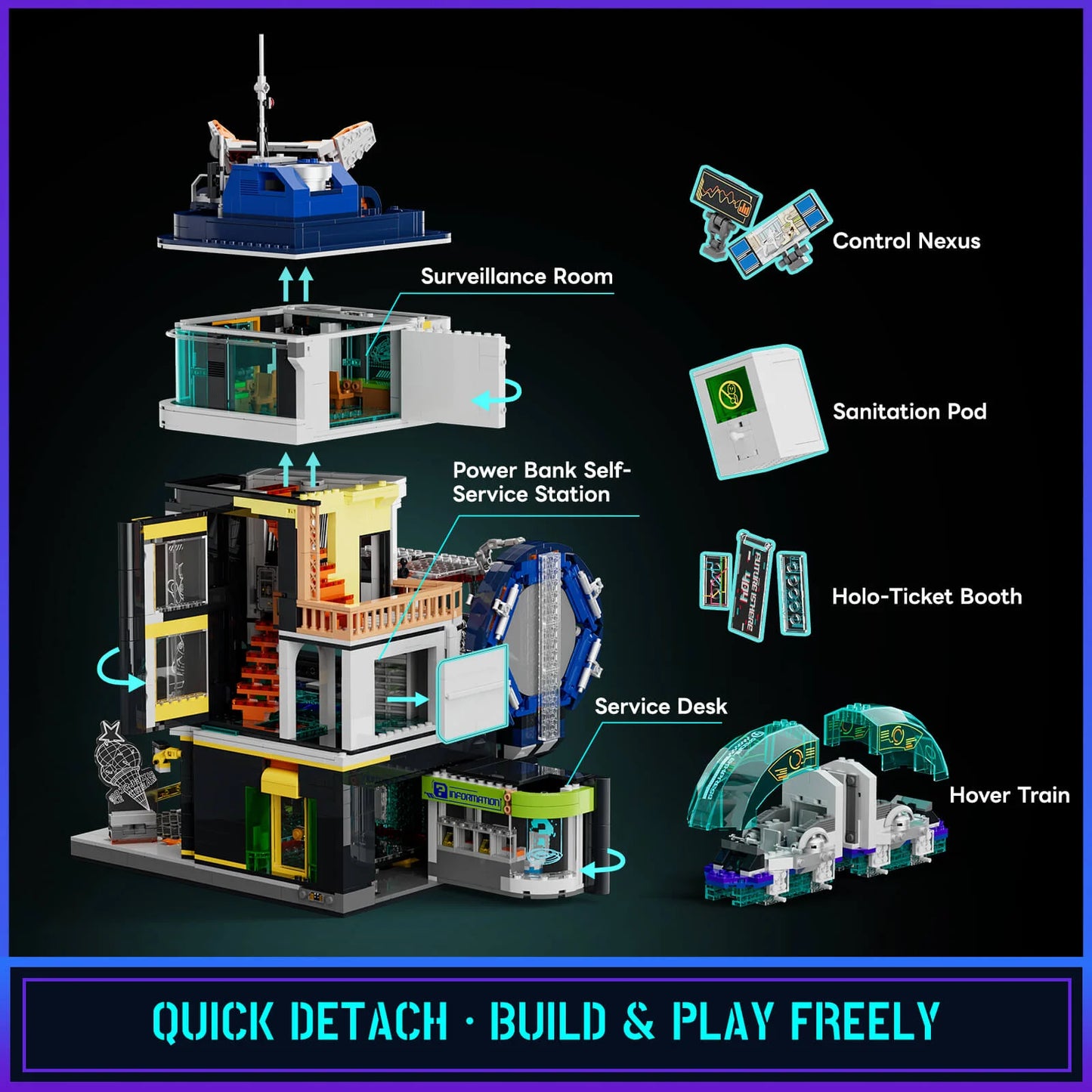 Lumibricks Cyberpunk Floating Train Station Klemmbausteine Set - L9098