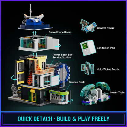 Lumibricks Cyberpunk Floating Train Station Klemmbausteine Set - L9098