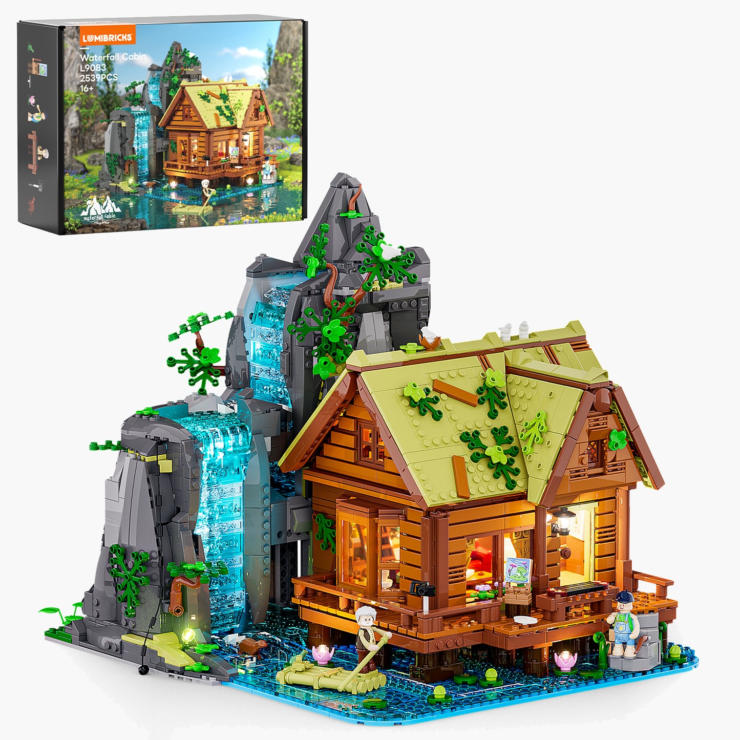 Lumibricks L9083 Waterfall Cabin Klemmbaustein-Set mit 2539 Teilen, Figuren und Originalverpackung.