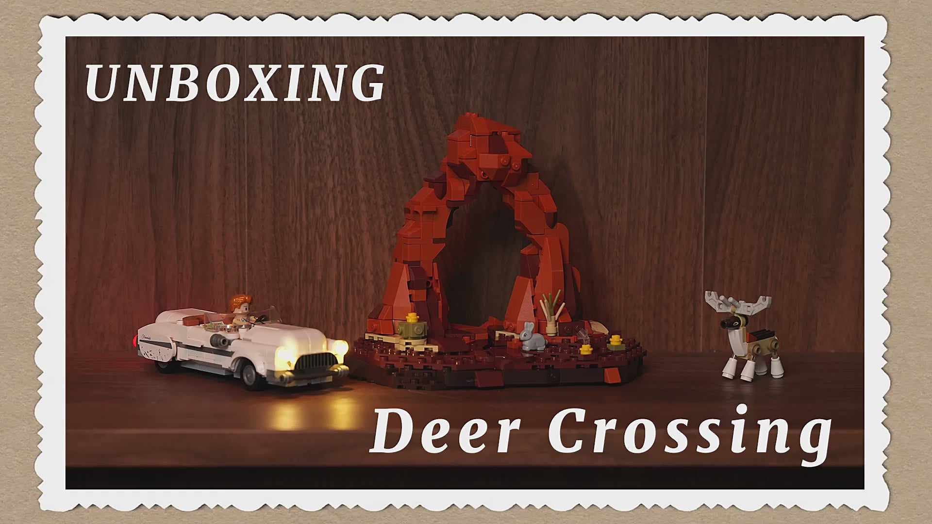 Unboxing und Detailansicht des Funwhole Deer Crossing F9053 Klemmbausteine-Sets mit Beleuchtung.