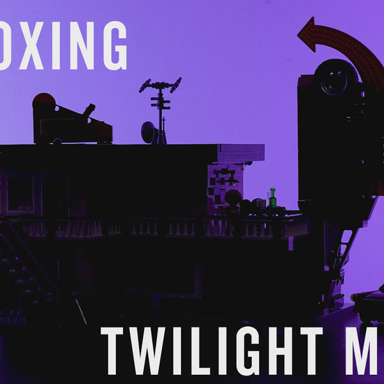 Unboxing und Detailansicht des Funwhole Twilight Motel F9054 Klemmbausteine-Sets mit Beleuchtung.