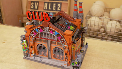 Unboxing und Detailansicht des Funwhole Factory House of Music F9068 Klemmbausteine-Sets mit Beleuchtung.